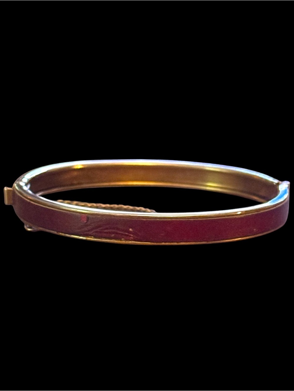 Vintage leather inlay hinged bangle bracelet